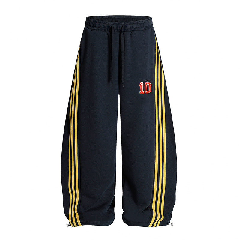 Vintage Side Stripe Pants | Wide Leg Fleece Streetwear Trousers - Santo 