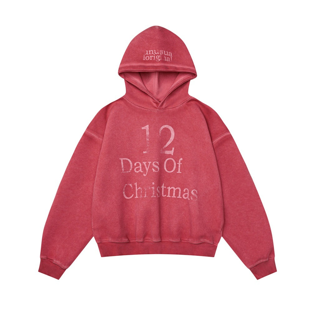 Distressed Retro Pullover | Hollow Embroidered Christmas Hoodie
