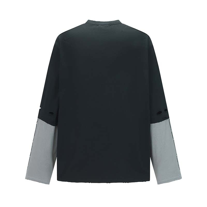 Y2K Grunge Patchwork Top | Distressed Graphic Long Sleeve Shirt - Santo 