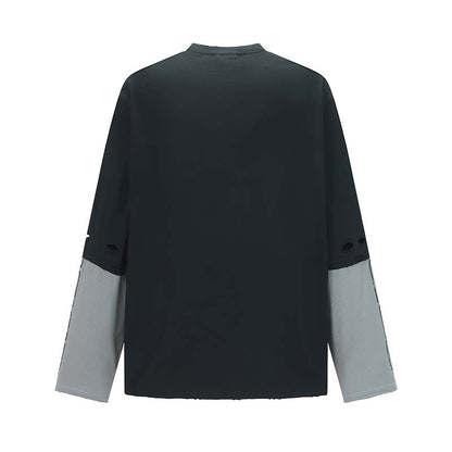 Y2K Grunge Patchwork Top | Distressed Graphic Long Sleeve Shirt - Santo 