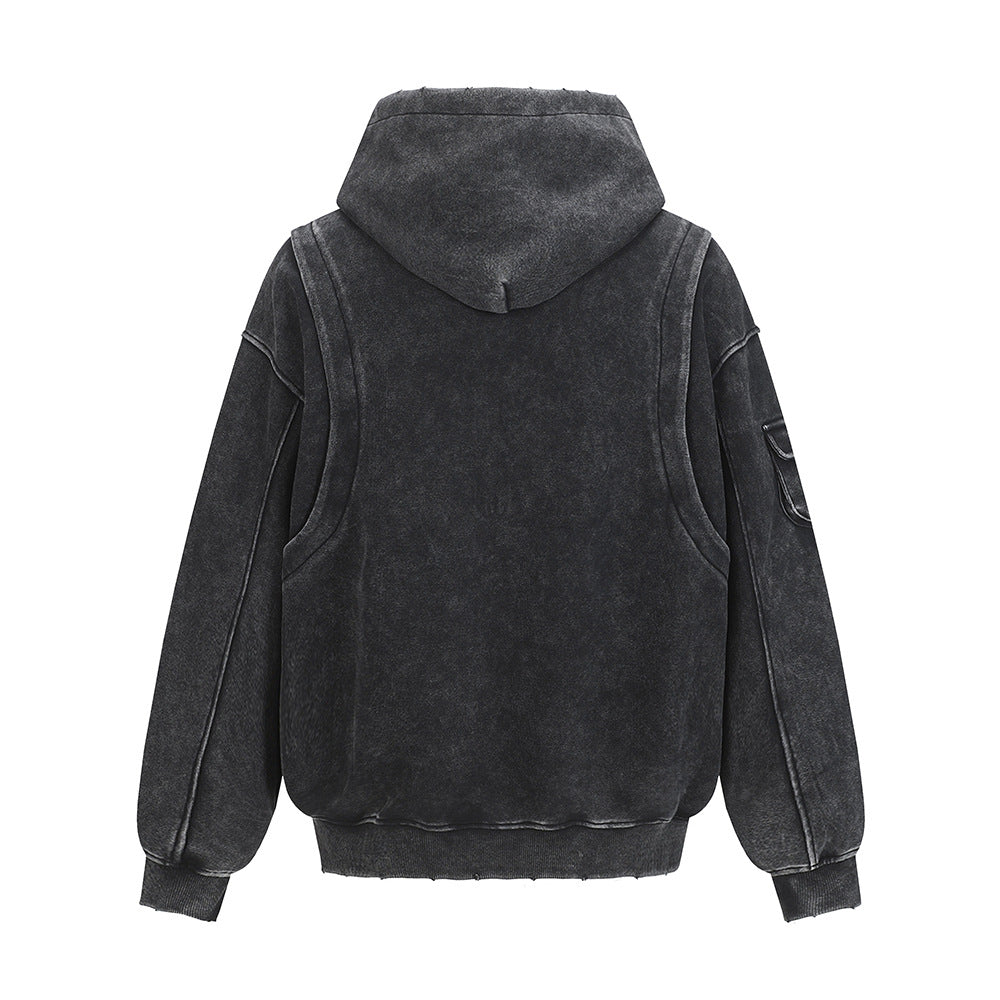 Washed Letter Print Pullover | Utility Pocket Streetwear Hoodie