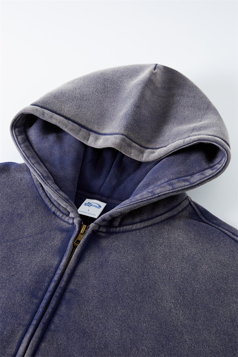 Retro Essence | Washed Oversized Zip-Up Hoodie