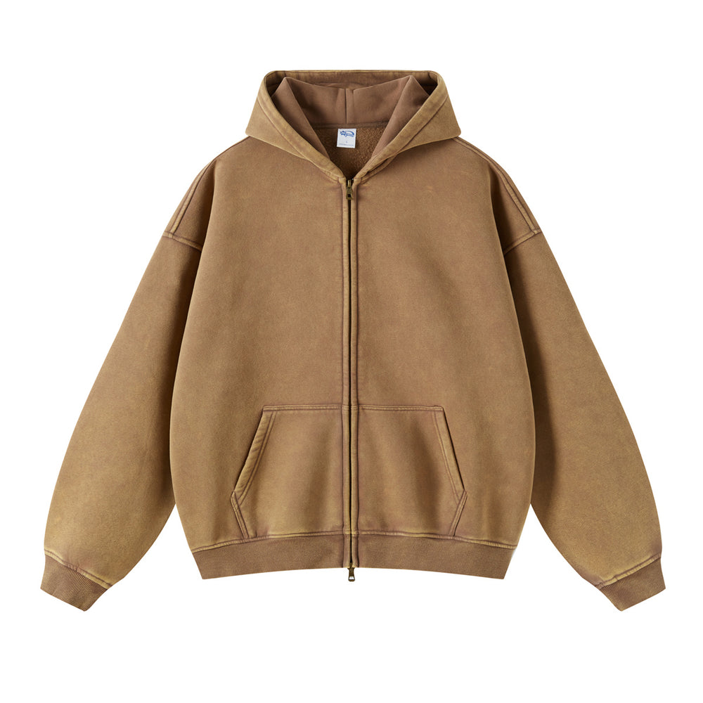 Retro Essence | Washed Oversized Zip-Up Hoodie - Santo 