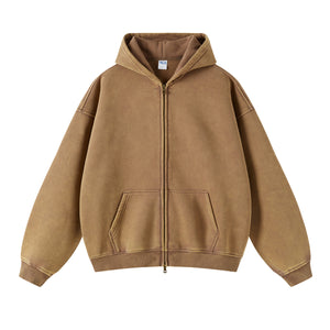 Retro Essence | Washed Oversized Zip-Up Hoodie - Santo 
