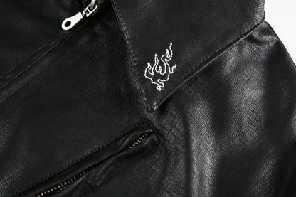 Retro Motorcycle Streetwear Coat | Embroidered Leather Jacket - Santo 