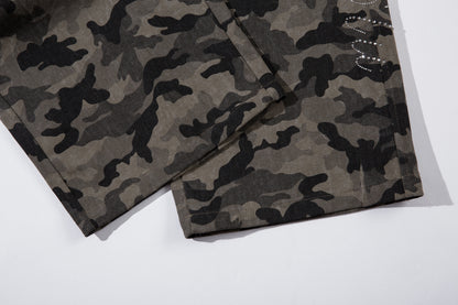 Y2K Vintage Wide Leg Pants | Camouflage Straight Denim Jeans - Santo 