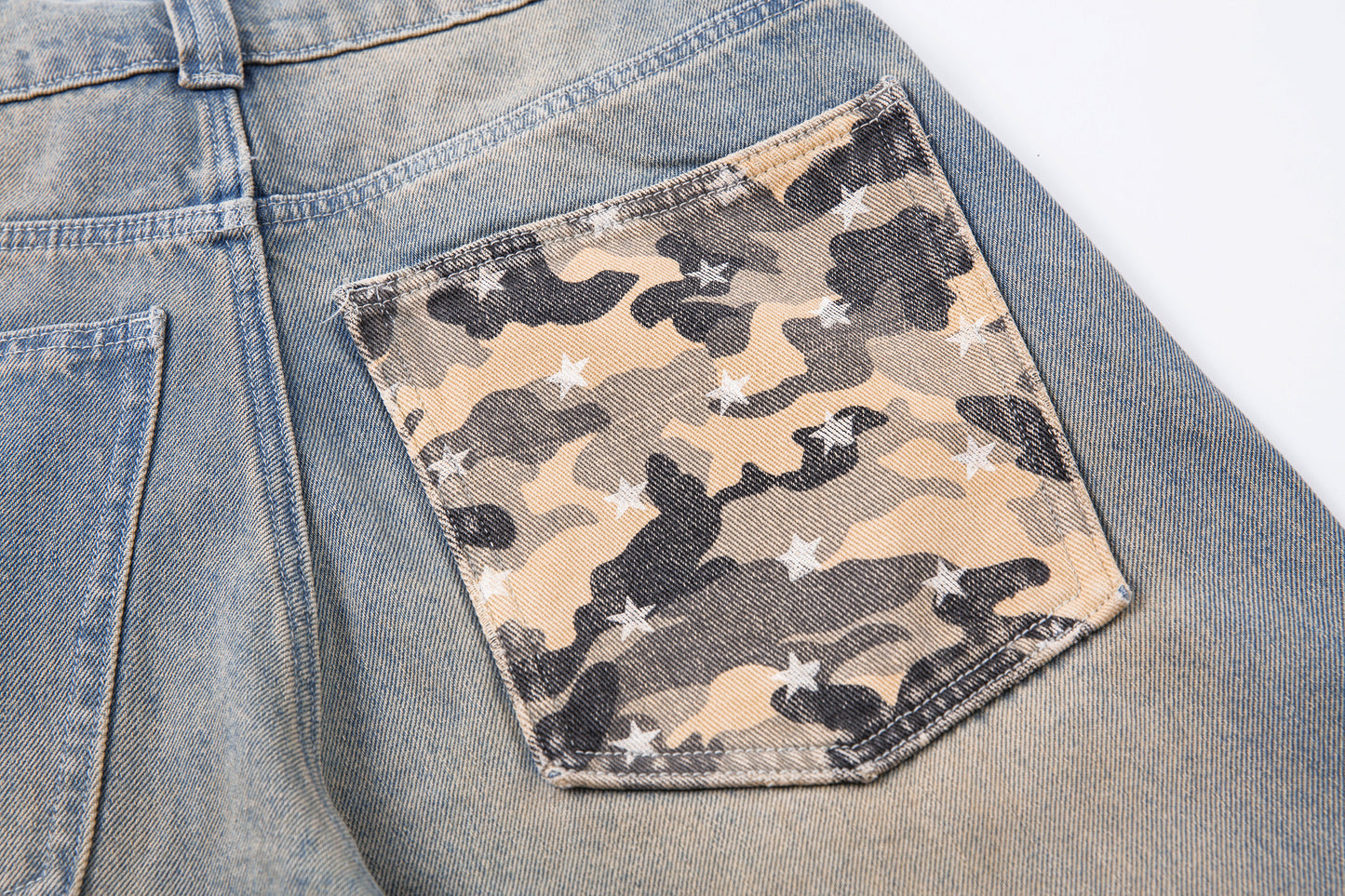 Camo Star Cuffed Denim | Baggy Streetwear Jeans - Santo 