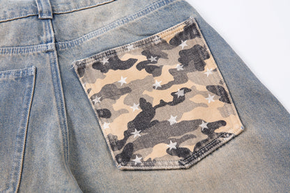 Camo Star Cuffed Denim | Baggy Streetwear Jeans - Santo 