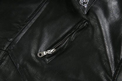 Retro Motorcycle Streetwear Coat | Embroidered Leather Jacket - Santo 