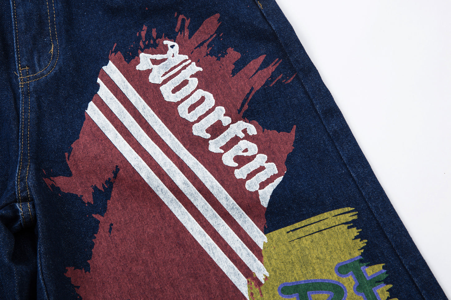 Retro High Street Style Trousers | Wide Leg Baggy Print Jeans - Santo 