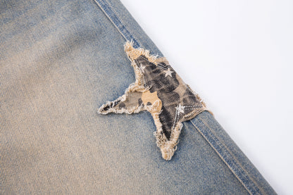 Camo Star Cuffed Denim | Baggy Streetwear Jeans - Santo 