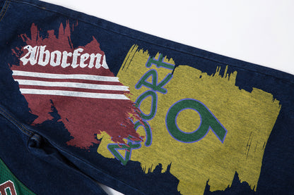 Retro High Street Style Trousers | Wide Leg Baggy Print Jeans - Santo 