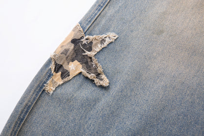 Camo Star Cuffed Denim | Baggy Streetwear Jeans - Santo 