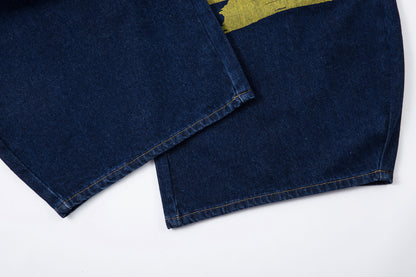 Retro High Street Style Trousers | Wide Leg Baggy Print Jeans - Santo 