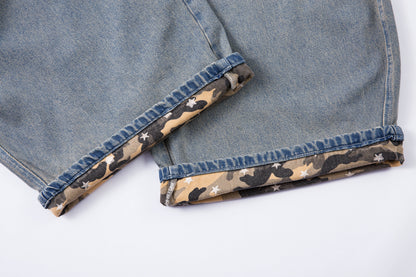 Camo Star Cuffed Denim | Baggy Streetwear Jeans - Santo 