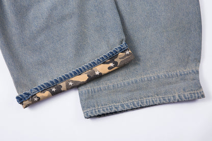 Camo Star Cuffed Denim | Baggy Streetwear Jeans - Santo 