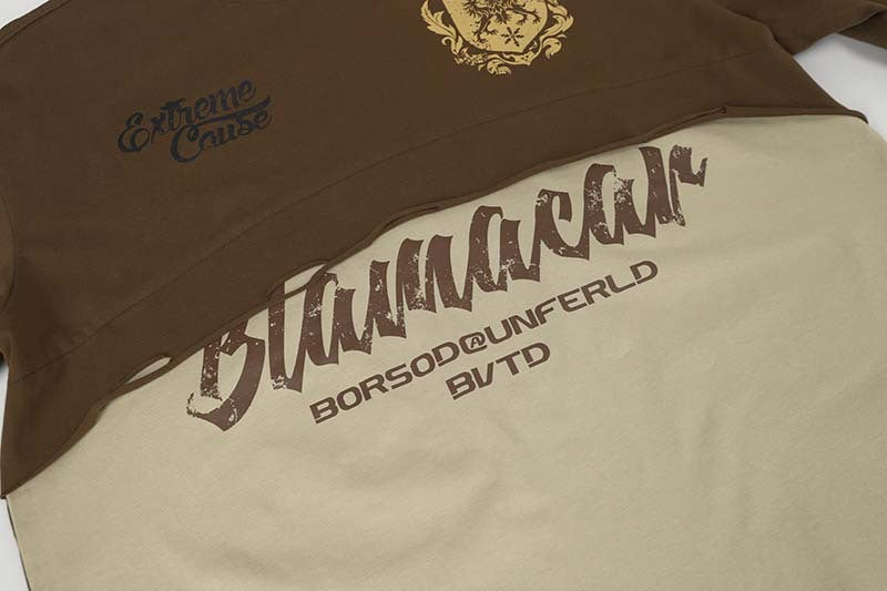 Y2K Grunge Patchwork Top | Distressed Graphic Long Sleeve Shirt - Santo 