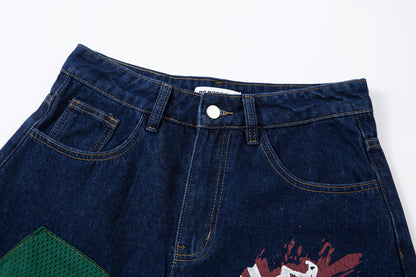 Retro High Street Style Trousers | Wide Leg Baggy Print Jeans - Santo 