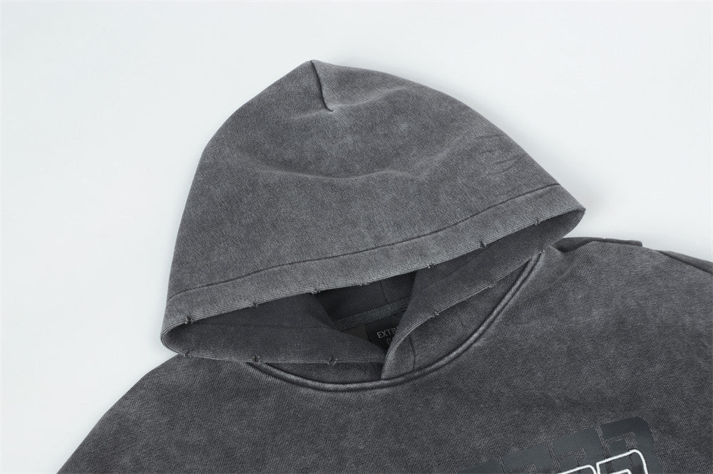 Washed Letter Print Pullover | Utility Pocket Streetwear Hoodie