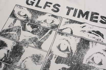 Letter Print Sweatshirt | Waffle Knit Long Sleeve Top - Santo 