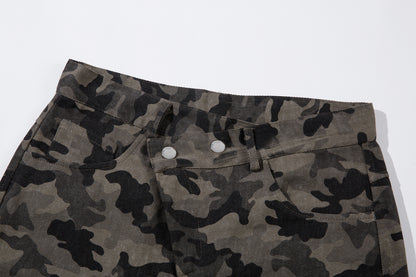 Y2K Vintage Wide Leg Pants | Camouflage Straight Denim Jeans - Santo 