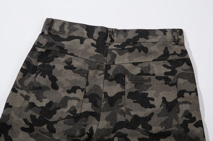 Y2K Vintage Wide Leg Pants | Camouflage Straight Denim Jeans - Santo 