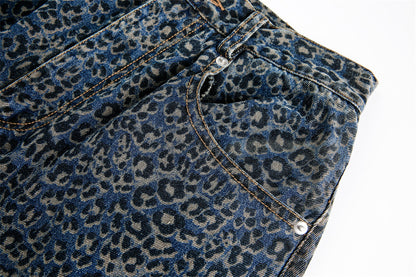 Leopard Print Barrel Jeans | Wide Leg High Rise Streetwear Denim - Santo 