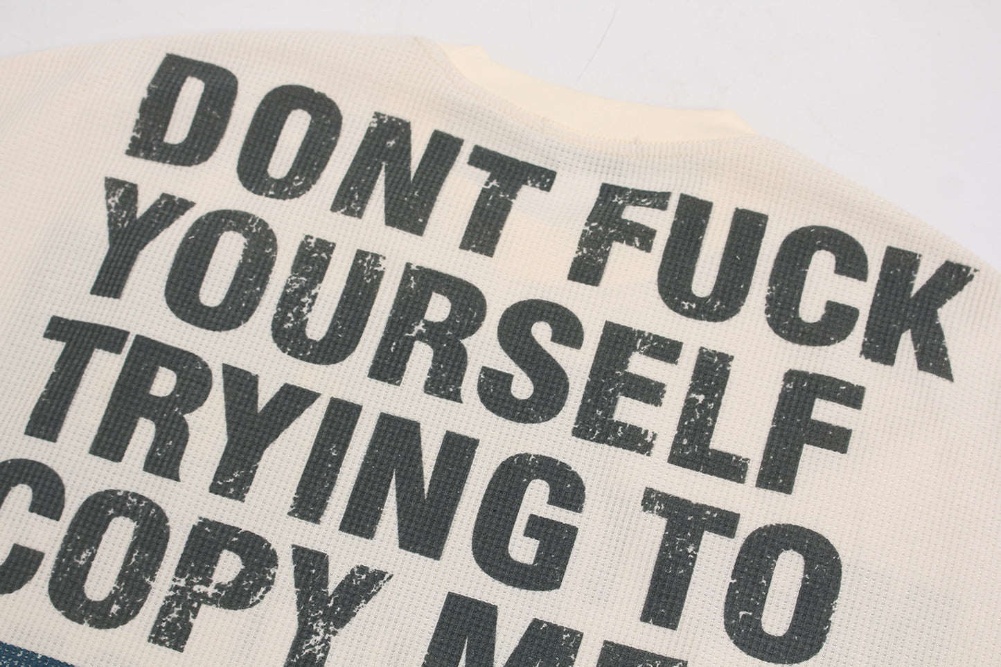 Waffle Knit Sweatshirt | Graphic Print Crewneck Pullover - Santo 