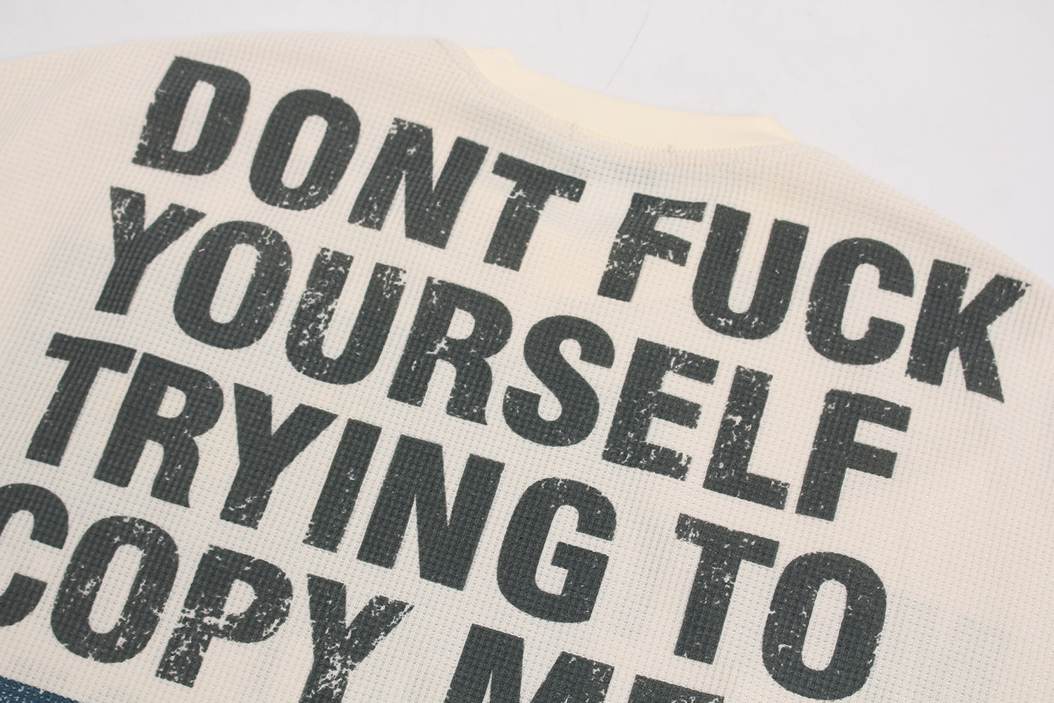 Waffle Knit Sweatshirt | Graphic Print Crewneck Pullover - Santo 