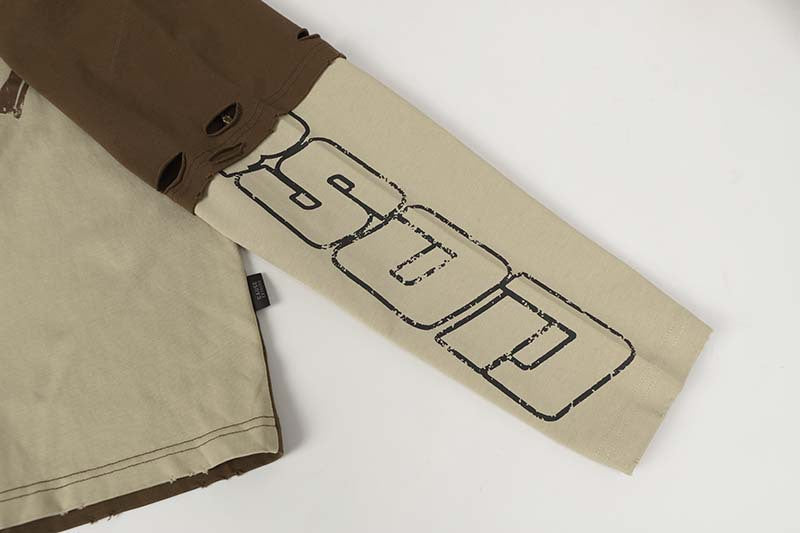 Y2K Grunge Patchwork Top | Distressed Graphic Long Sleeve Shirt - Santo 