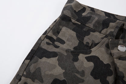 Y2K Vintage Wide Leg Pants | Camouflage Straight Denim Jeans - Santo 