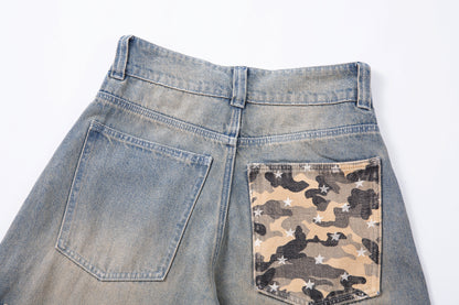 Camo Star Cuffed Denim | Baggy Streetwear Jeans - Santo 