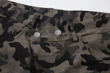 Y2K Vintage Wide Leg Pants | Camouflage Straight Denim Jeans - Santo 