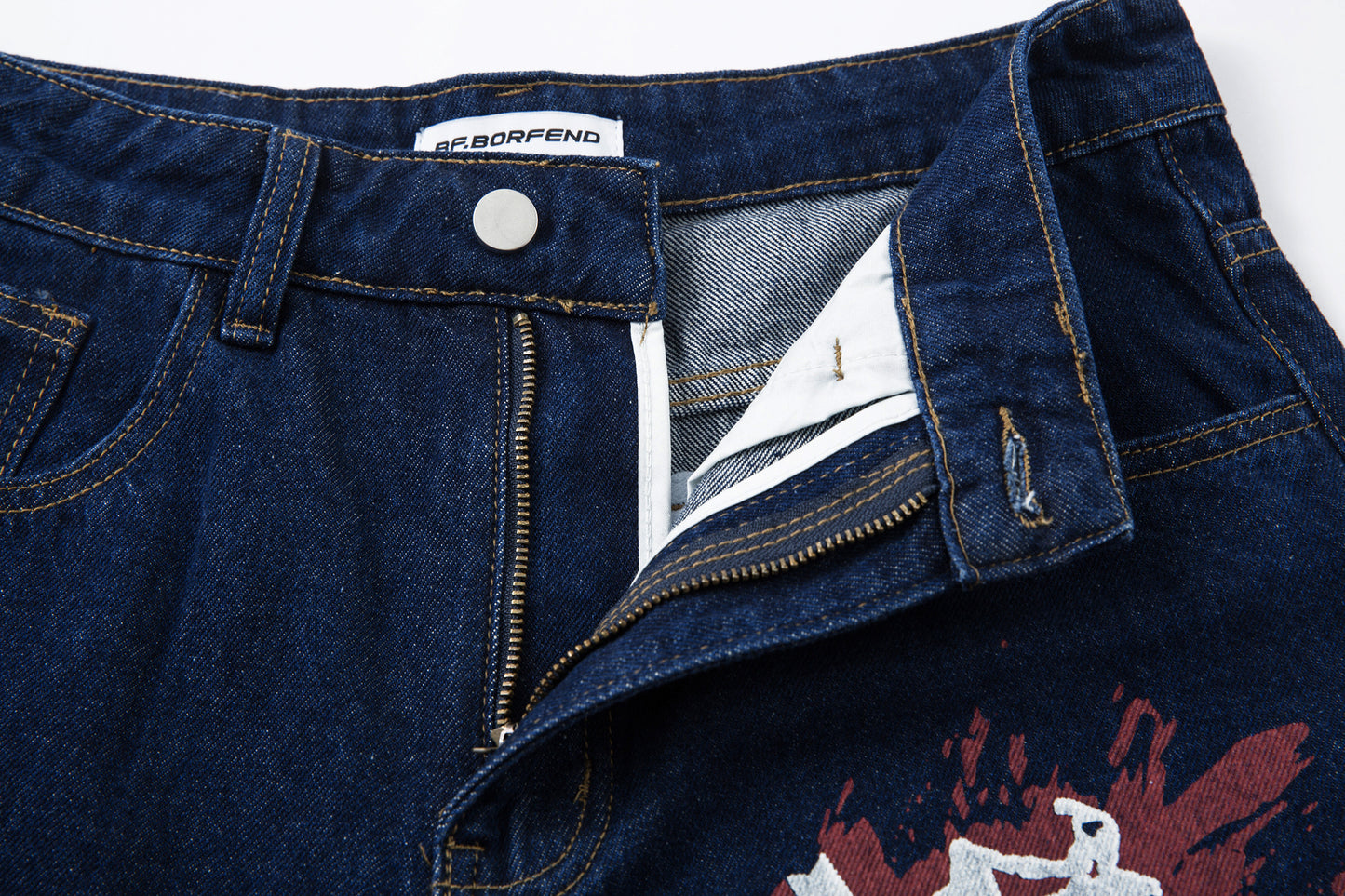 Retro High Street Style Trousers | Wide Leg Baggy Print Jeans - Santo 