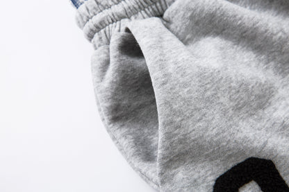 Patchwork Wide Leg Sweatpants | Grey Black Streetwear Trousers - Santo 