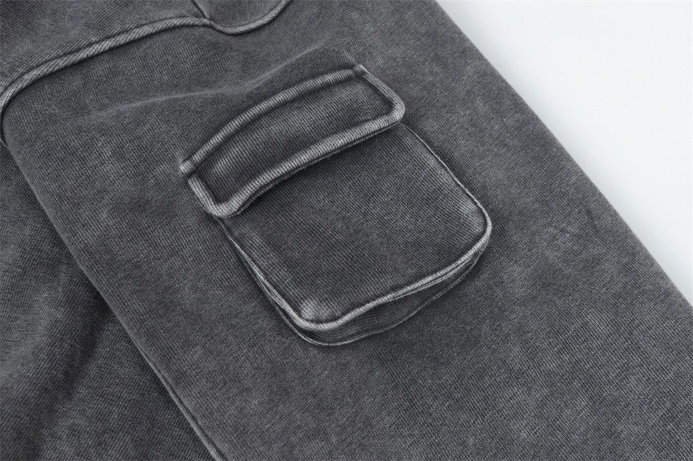 Washed Letter Print Pullover | Utility Pocket Streetwear Hoodie
