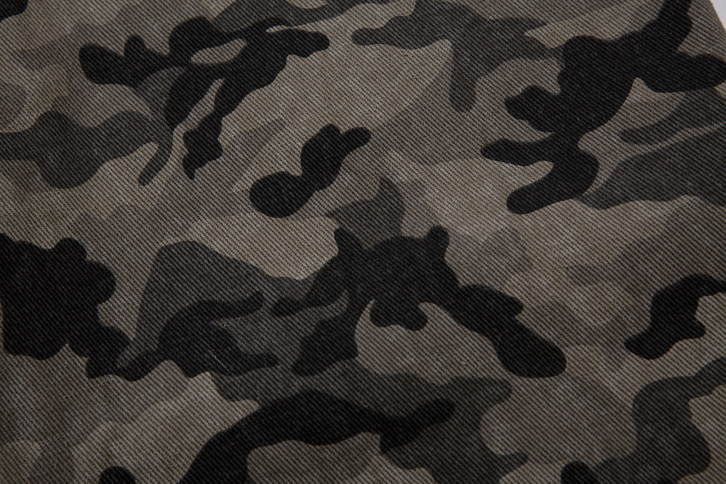 Y2K Vintage Wide Leg Pants | Camouflage Straight Denim Jeans - Santo 