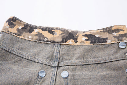 Camo Star Cuffed Denim | Baggy Streetwear Jeans - Santo 