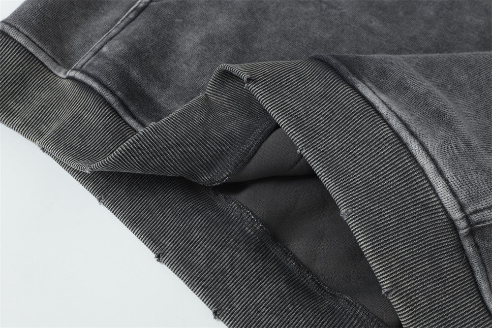 Washed Letter Print Pullover | Utility Pocket Streetwear Hoodie