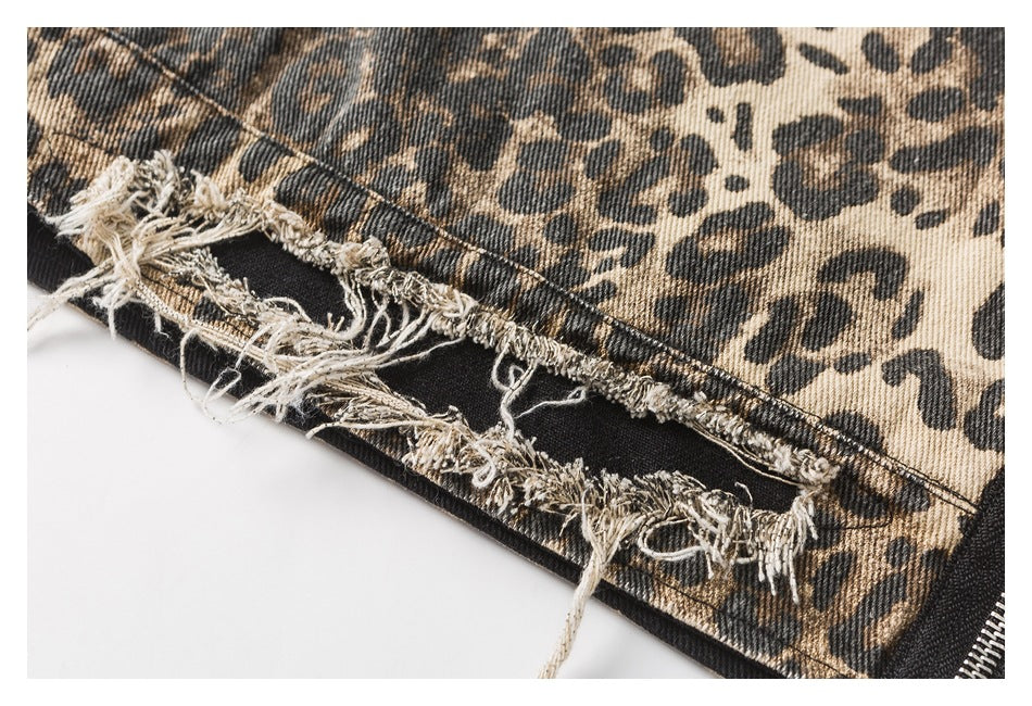 Rogue Leopard | Veste en jean surdimensionnée à imprimé léopard