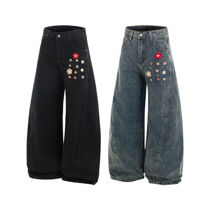 Meadowfade Denim | Wide Leg Floral Jeans