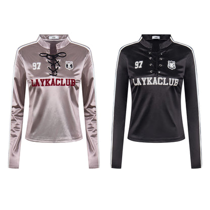 Lace-Up Club | Satin Sports Jersey Top