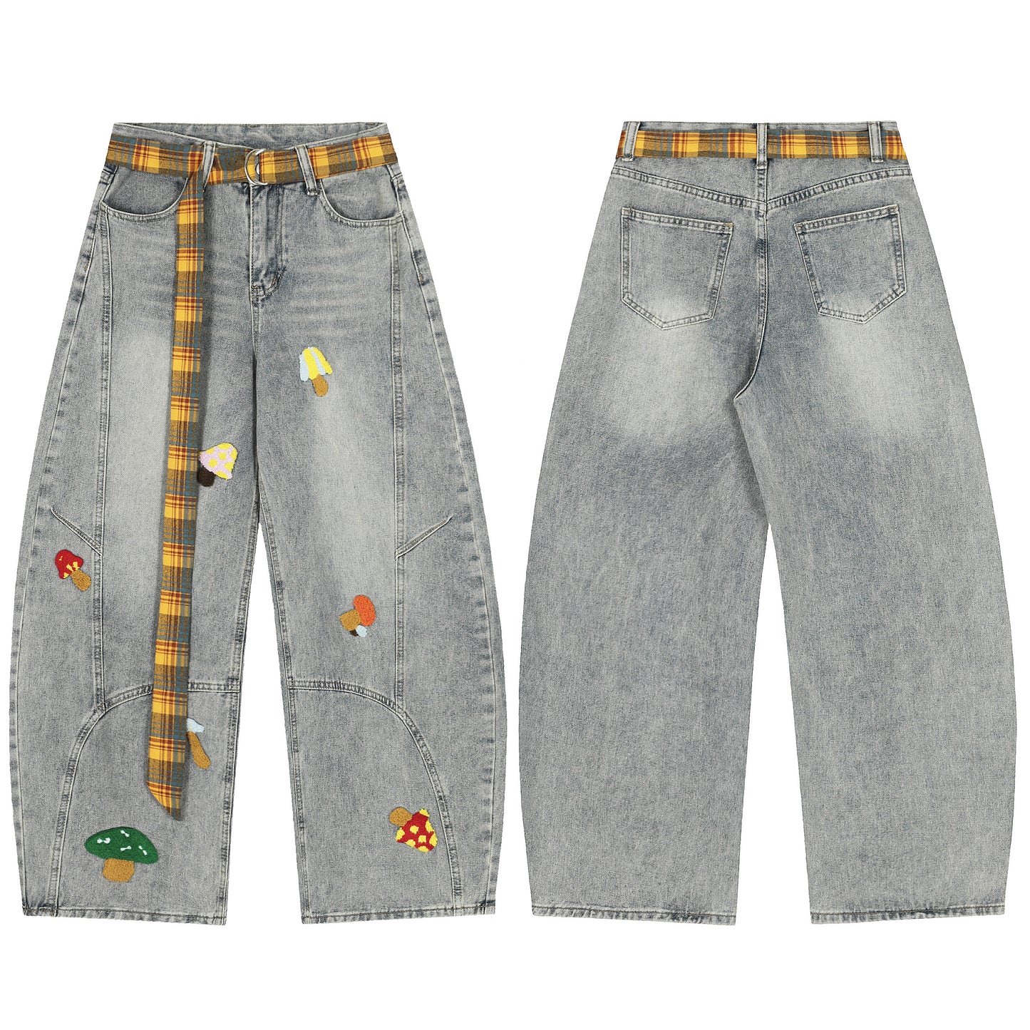 Mushroom patch | Embroidered wide leg jeans