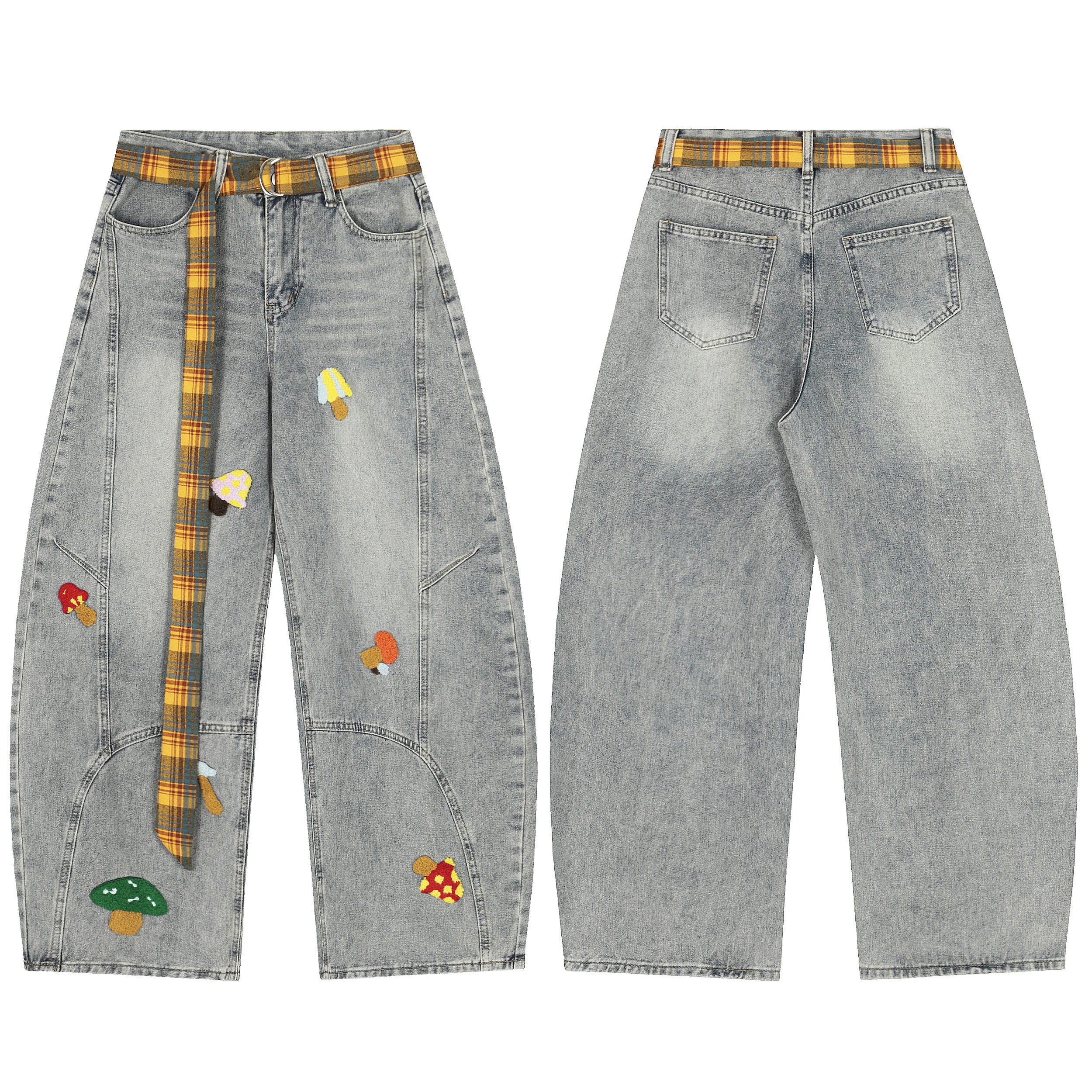 Mushroom patch | Embroidered wide leg jeans