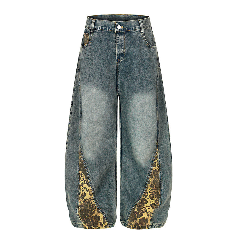 Wild Swerve | Leopard Inset Balloon Denim Pants - Santo 