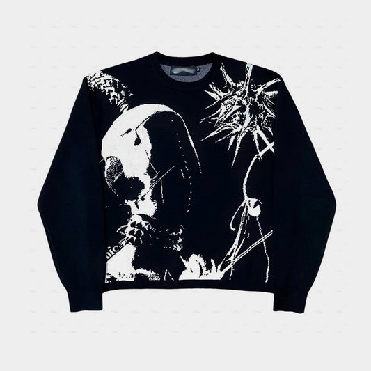 Spiked Vision | Abstract Graphic Knit Sweater - Santo 