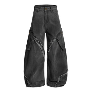 Crush Fade | Frayed Cargo Barrel Jeans