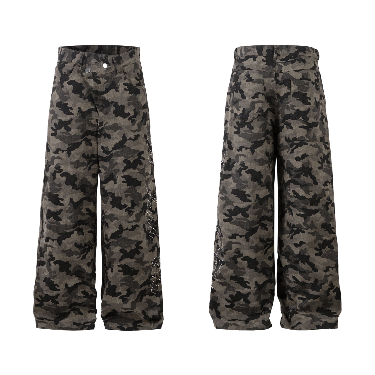 Y2K Vintage Wide Leg Pants | Camouflage Straight Denim Jeans - Santo 
