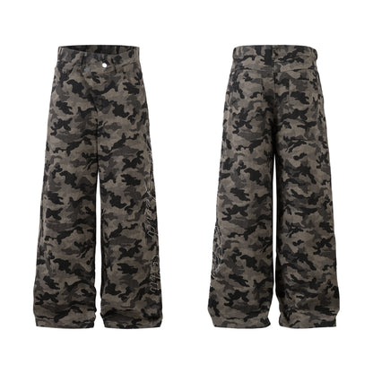 Y2K Vintage Wide Leg Pants | Camouflage Straight Denim Jeans - Santo 