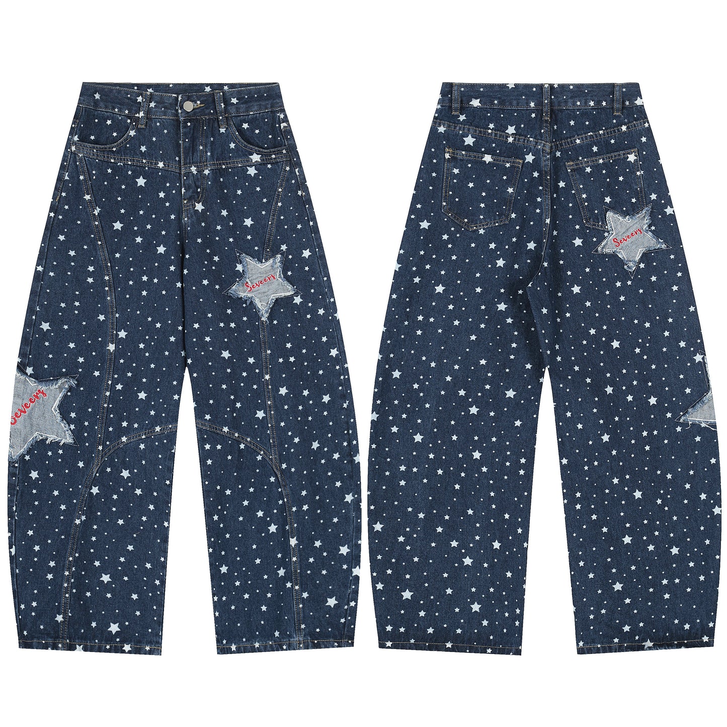 Seventy Star | All-Over Star Print Jeans with Applique